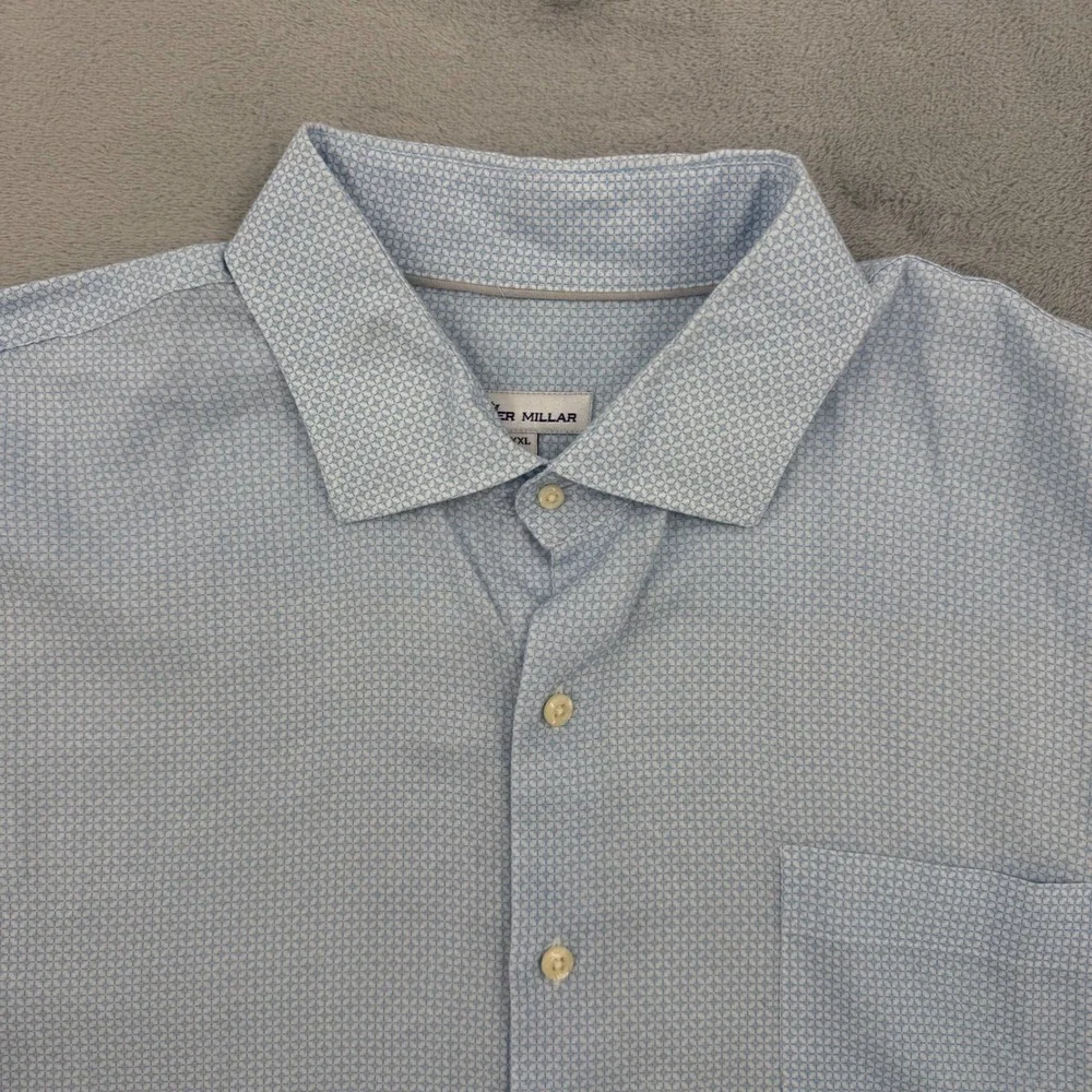 Peter Millar Mens XXL Light Blue‎ Geometric Print Long Sleeve Button Down Shirt